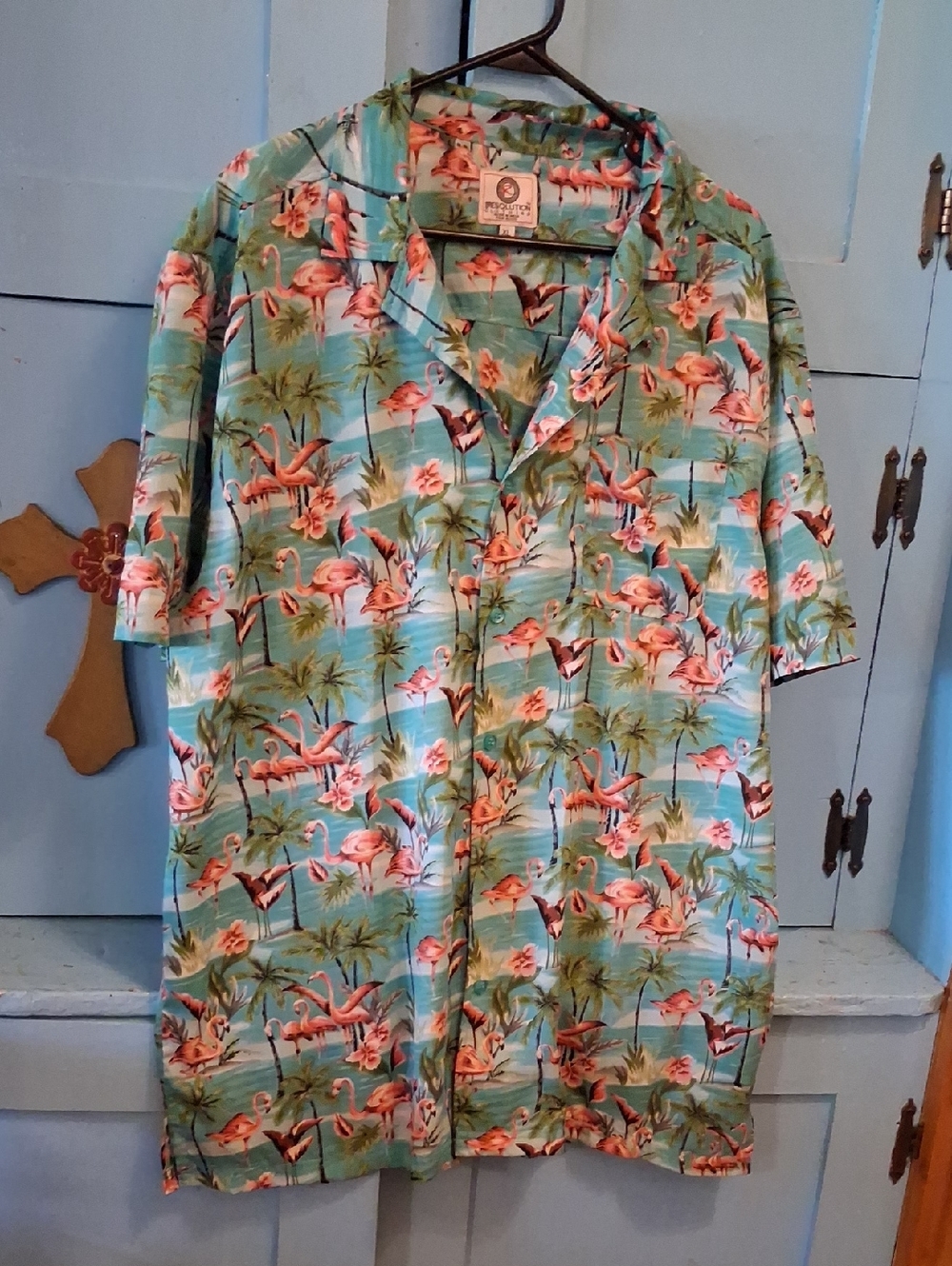 Tropical Flamingo Camp Shirt - Aqua & Pink
